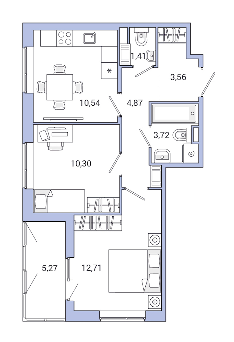 2-комнатная квартира 52.38 м², 8/9 эт., ЖК «Jaanila Drive»